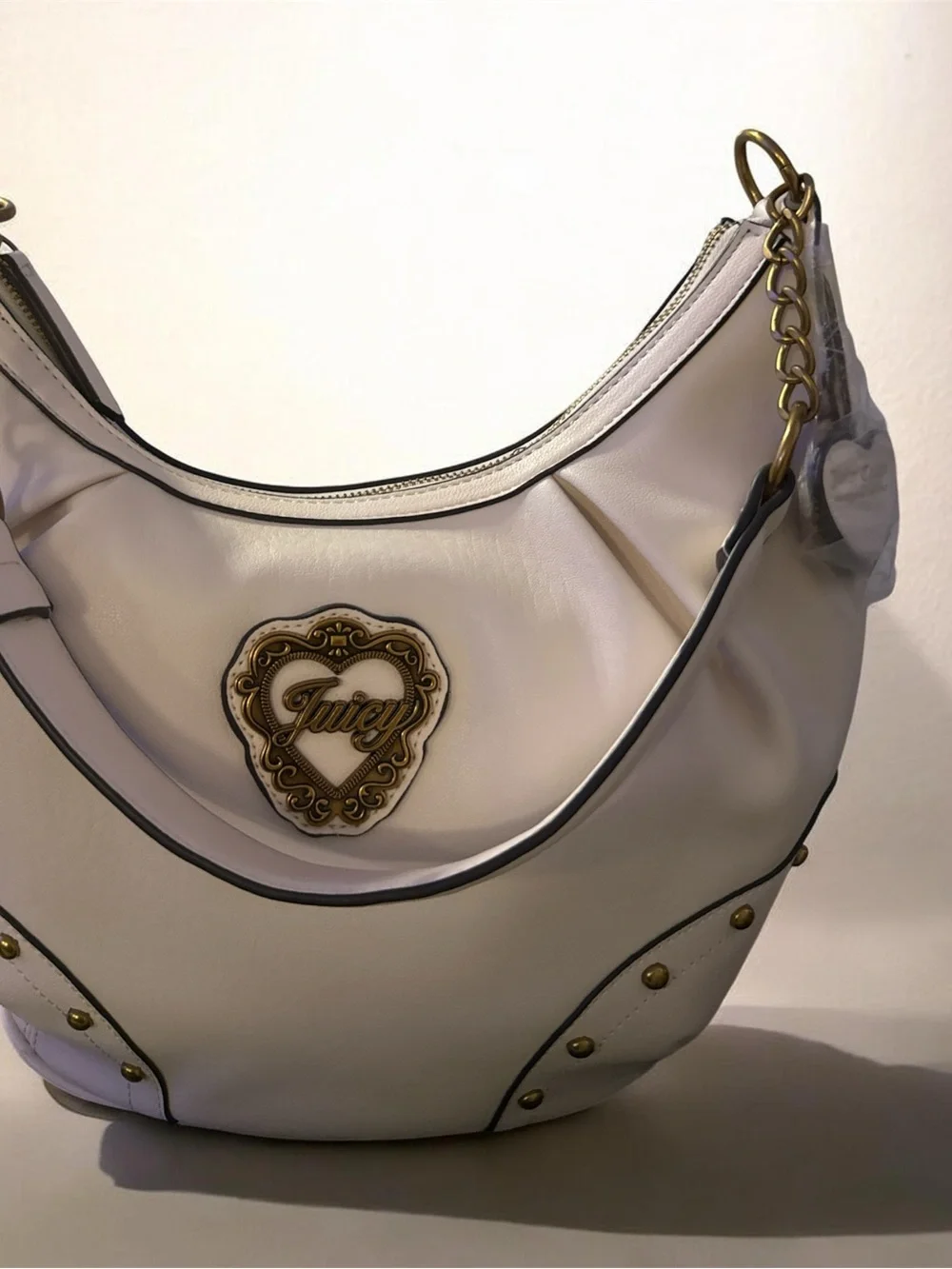 Juicy Couture Beige Shoulder Hobo Bag with Heart Medallion